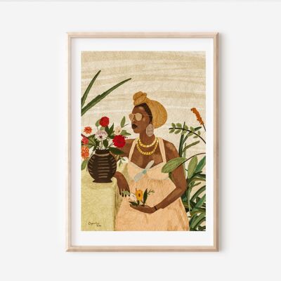 African Women Print | Botanical Garden Print | Headwrap Art| Wall Art |Gallery Wall| House Warming Gift | Gift For Her | Fine Art Print A4