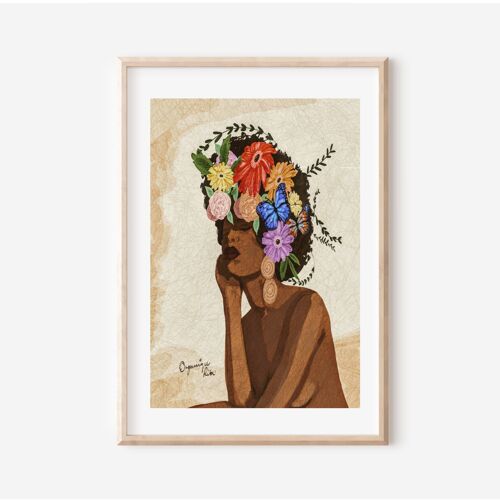 Afro Women Art Print | Botanical Garden Print |Afro Hair-Art| Wall Art |Gallery Wall| House Warming Gift | Gift For Her | Fine Art Print A4