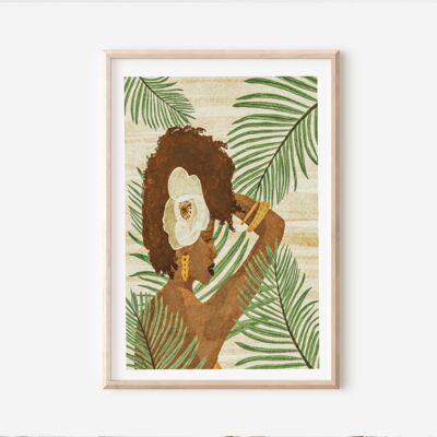 Afro Women Art Print | Botanical Garden Print | Afro Hair Art| Wall Art |Gallery Wall| House Warming Gift | Gift For Her | Fine Art Print A4