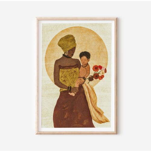 African Mother Illustration Print | Mother and Baby Art | Baby Shower Gift |Black Art | African Art Print | Gift For Mom | New Mama Gift A4