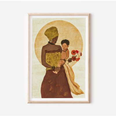 Afrikanischer Mutter-Illustrations-Druck | Mutter und Baby-Kunst | Baby-Dusche-Geschenk | Schwarze Kunst | Afrikanischer Kunstdruck | Geschenk für Mama | Neues Mama-Geschenk A4