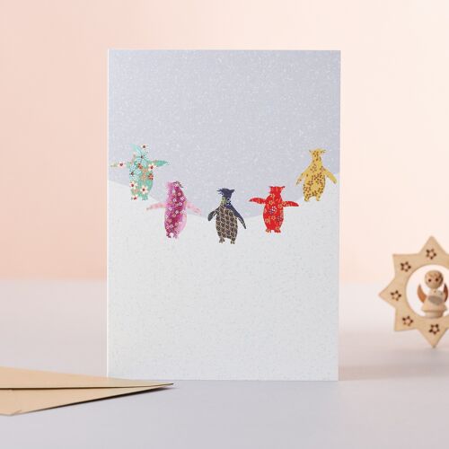 Rockerhopper Penguins in Snow Christmas Card