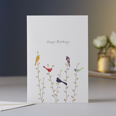 Tarjeta de cumpleaños de pájaros de primavera