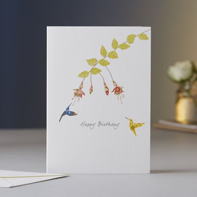 Fuchsia & Two Hummingbirds Birthday Card