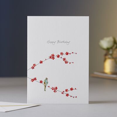 Blossom & One Bird Birthday Card