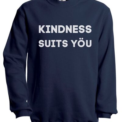 Kindness Suits Yöu Sweatshirt in Light Grey - Navy