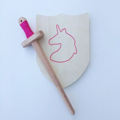 Pack Arthur - Wooden Sword And Shield - Pink - Unicorn