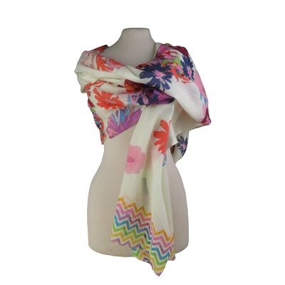 Pink Tivoli cotton stole, flower pattern, multicolor