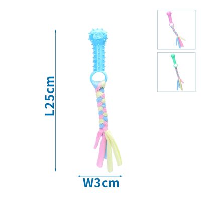 TPR&COTTON ROPE TOYS NIPPLE L25*W3CM BLUE/PINK/GREEN