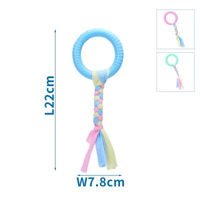 TPR&COTTON ROPE TOYS CIRCLE L22*W7.8CM BLUE/PINK/GREEN