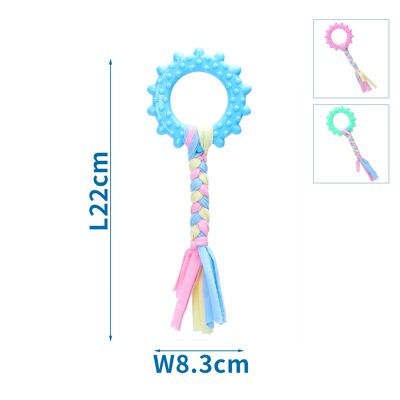 TPR&COTTON ROPE TOYS SUN L22*W8.3CM BLUE/PINK/GREEN
