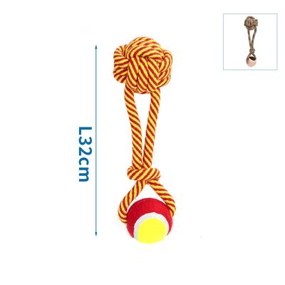 COTTON ROPE TOY L32CM YELLOW&RED/BLACK&LIGHT CAMEL&BEIGE 230G