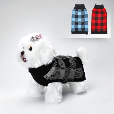 PLAID TURTLE-NECK SWEATER L20CM/L25CM/L30CM RED/GRAY/BLUE