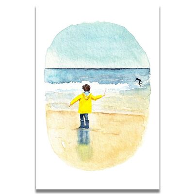Carta dell'acquerello del surfista e della cera gialla