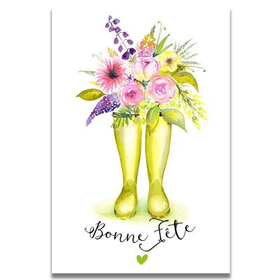Happy Birthday Floral Boots Watercolor Card