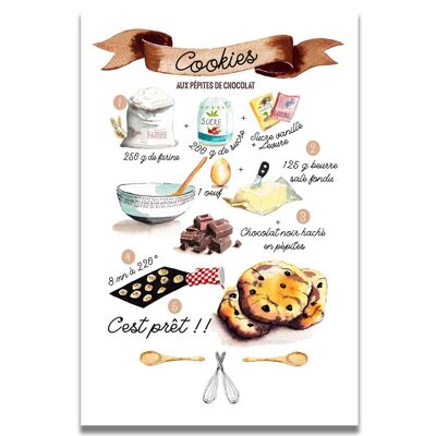 Carte Aquarelle Recette Cookies