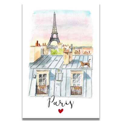 Paris Rooftops Watercolor Card