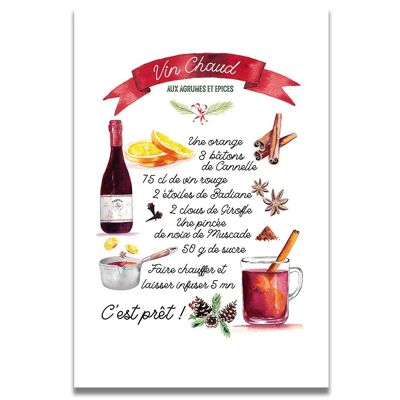 Carte Aquarelle Vin Chaud de Noël