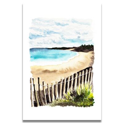 Carte Aquarelle Plage Bretonne et Barrière