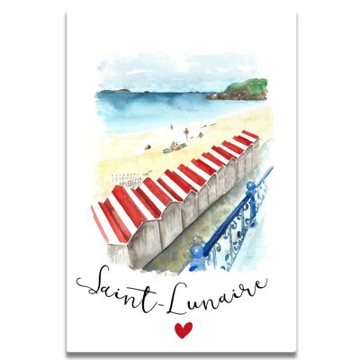 Aquarellkarte Die Hütten von Saint-Lunaire