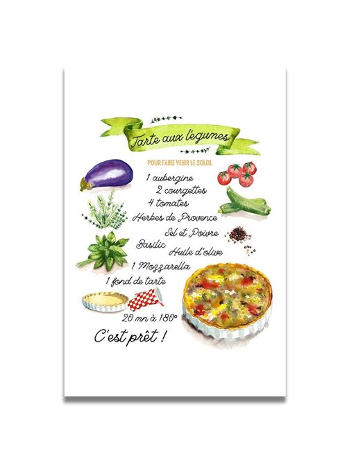 Carte Aquarelle La Recette de la Tarte aux légumes