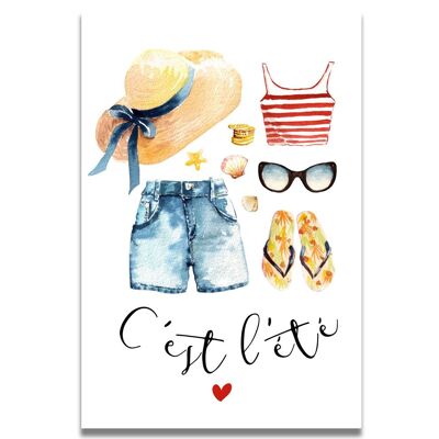 Straw Hat It's Summer Watercolor Card