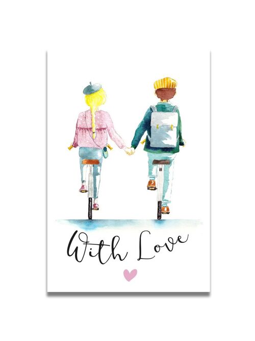 Carte Aquarelle Couple à Vélo