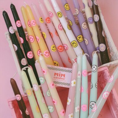 Mim Sticks - Bougies Taper Smile peintes à la main