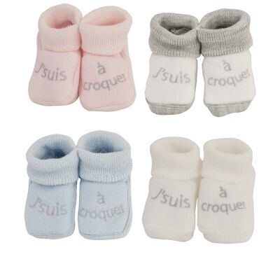 "J'SUIS A CROQUER" SLIPPERS - PINK/WHITE/BLUE/GREY