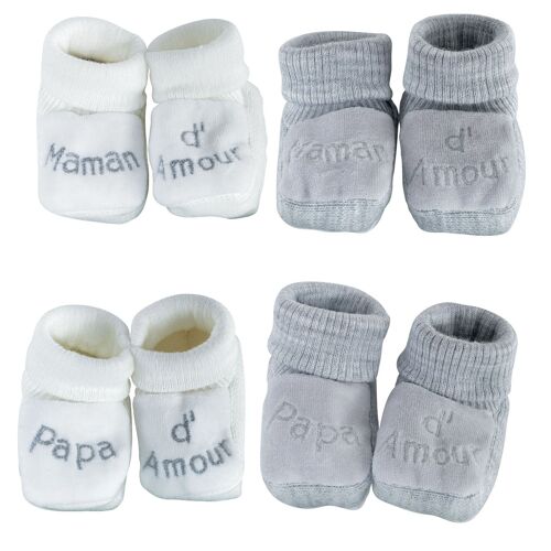 CHAUSSONS MAMAN PAPA D'AMOUR- GRIS