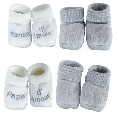CHAUSSONS MAMAN PAPA D'AMOUR-ROSE/BLANC/BLEU/GRIS