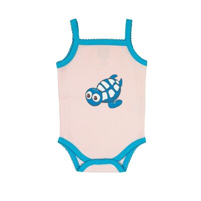 BODYSUIT WITH STRAPS TURTLE-BLUE/PINK