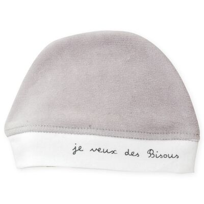 GORRO NACIMIENTO TERCIOPELO GRIS QUIERO BESOS - Gris