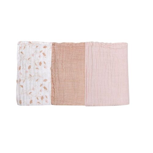 LOT DE 3 GANTS EN MOUSSELINE 16x21cm ROSE ET LILI-Blanc / Rose