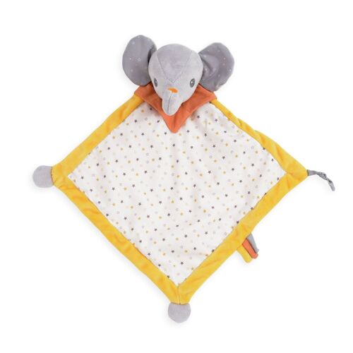 GRAND DOUDOU ELEPHANT FANFAN ET LEO-BLANC/GRIS/JAUNE MOUTARDE