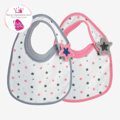 SET OF 2 BIBS BIB UP BIRTH GIRLS-GREY/PINK