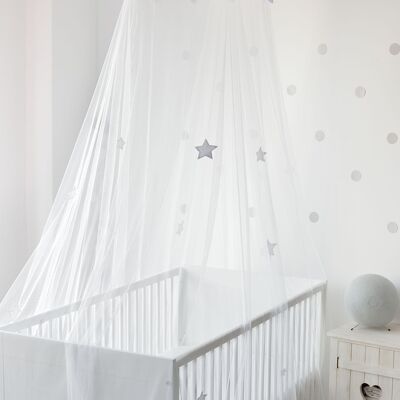 BED CANOPY - SKY BLUE STARS IN ITS BOX - WHITE/BLUE