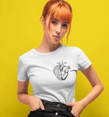 Coeur / Cerveau blanc T-shirt ajusté 1