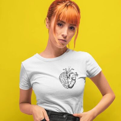 T-shirt aderente bianca cuore/cervello