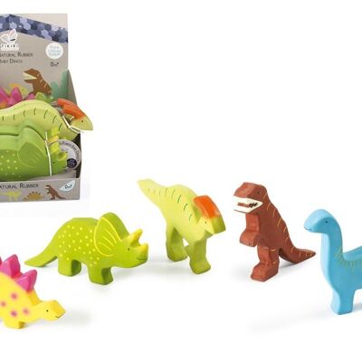 Tikiri: BABY DINO / SURTIDO 10-14cm, en caucho natural, 5 modelos culo. (3x T-rex, 3x Triceratops, 2x Stegosaurus, 2x Brachiosaur y 2x Parasaurolophus), en pantalla, 1+
