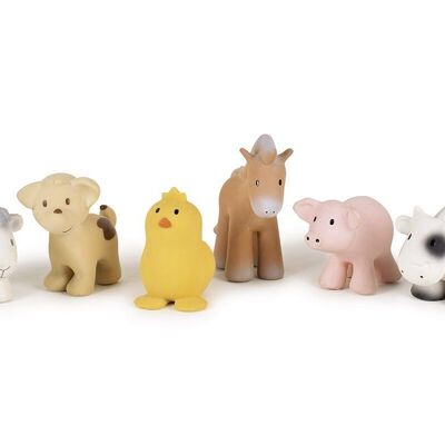 Tikiri: MY FIRST ANIMAL OF THE FARM / ASSORTMENT 8-12cm, in natural rubber, with bell, 6 models ass., In display, 0+