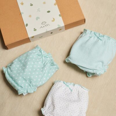 Pack of 3 sustainable girls' panties - Girls' underwear - Water Green Hearts pack