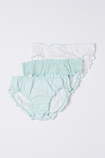 Pack de 3 culottes fille durables - Sous-vêtements fille - Pack Coeurs Vert d'eau 2