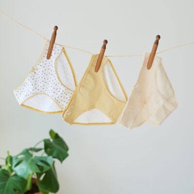 Pack of 3 sustainable girls' panties - girls' underwear - Vichy mustard flowers