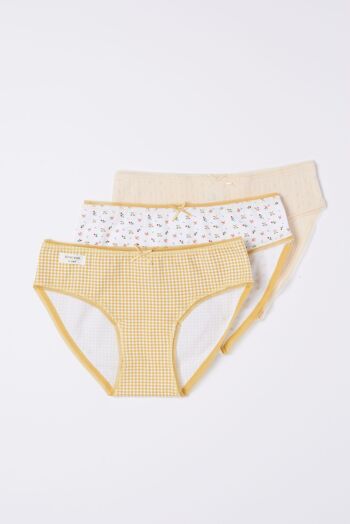 Pack de 3 culottes fille durables - sous-vêtements fille - Fleurs moutarde Vichy 12