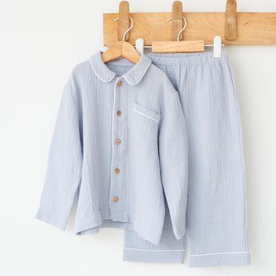 Pyjama chemise en coton bio - Bleu Arctique