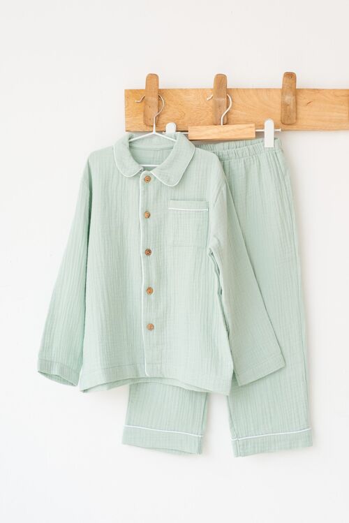 Pijama camisero algodón orgánico - Verde Agua