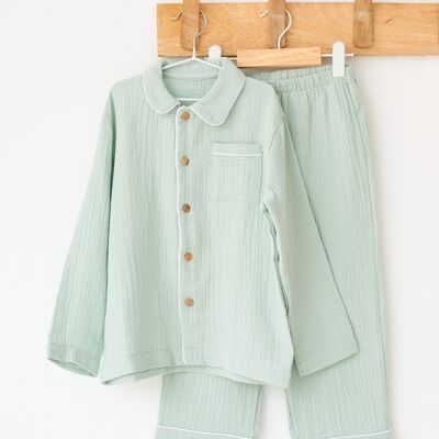 Pijama camisero algodón orgánico - Verde Agua