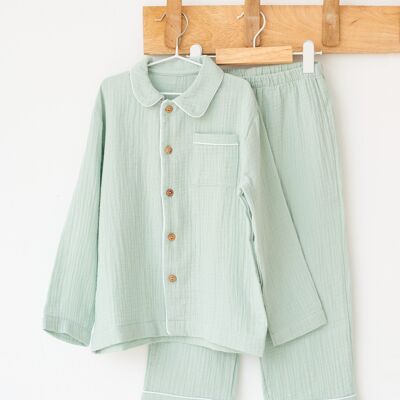 Pyjama chemise en coton bio - Vert d'eau