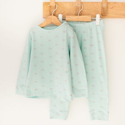 Pyjama arc-en-ciel en coton bio - vert d'eau